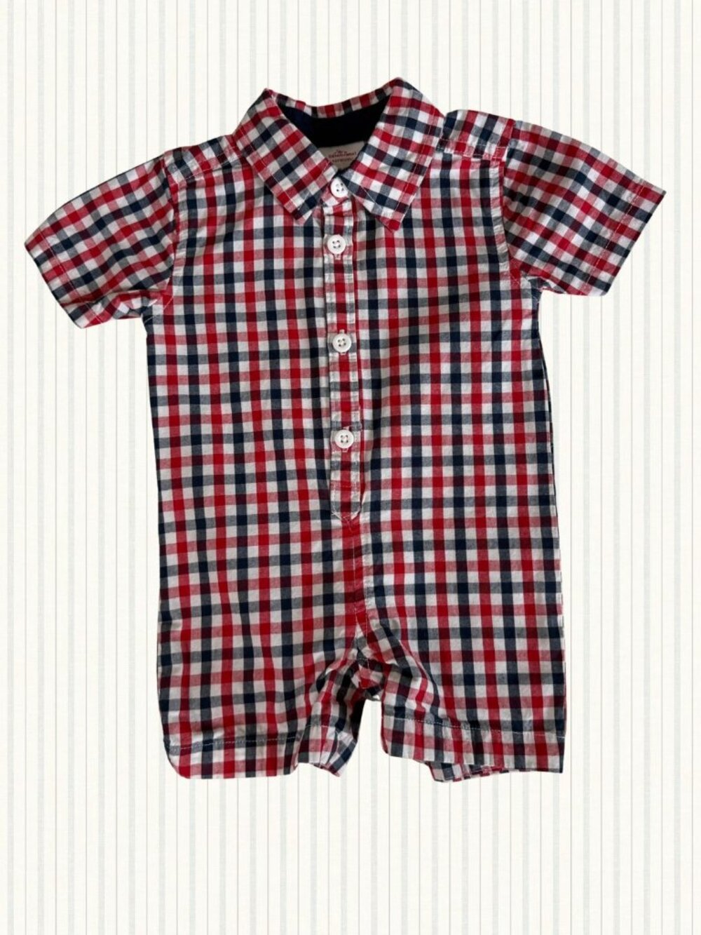 Way to Celebrate Patriotic Baby Boy Gingham Romper Red Blue 0-3M